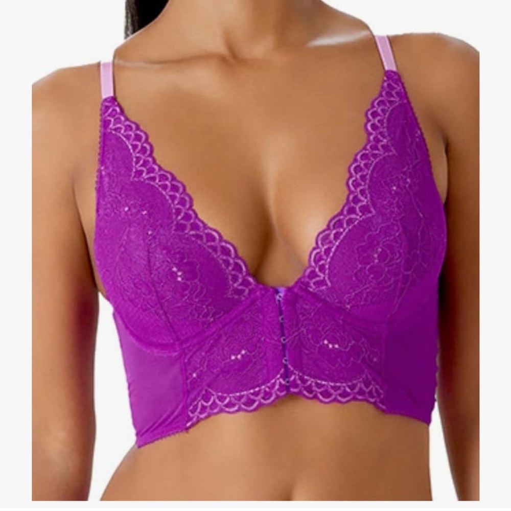 GOSSARD: SUPERBOOST LACE DEEP V BRALET. PURPLE. 44DD